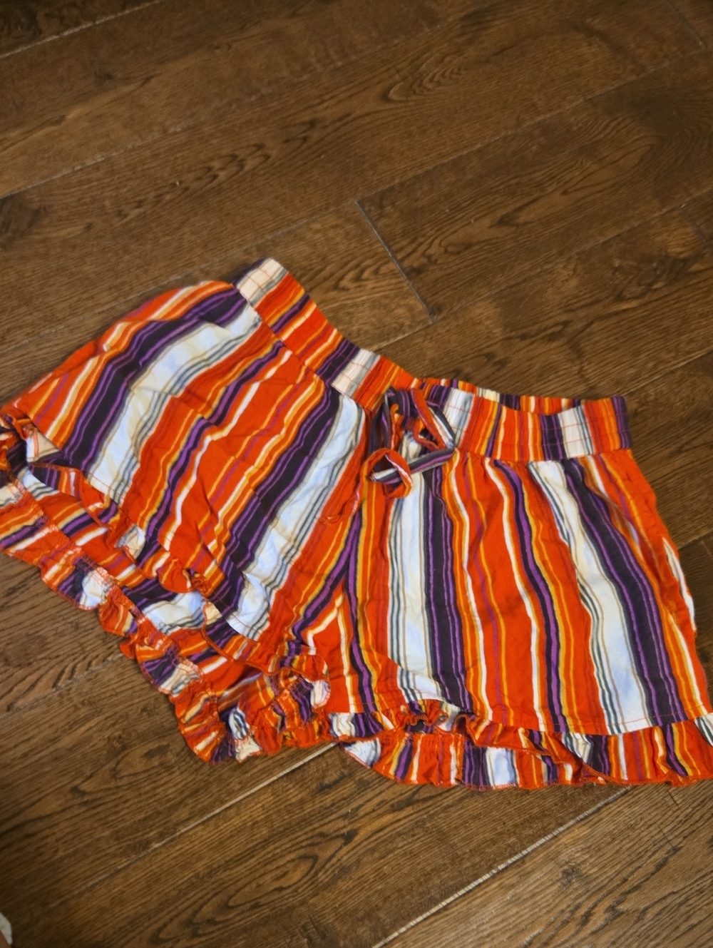 Women's Striped Ruffle Shorts - Orange Multicolor